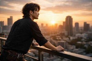 朝日を見つめながら未来を見ている美容師