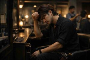 仕事が終わって疲れた美容師